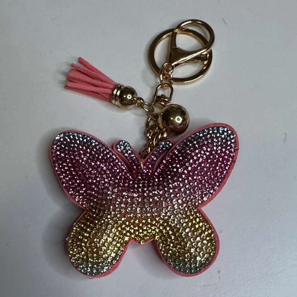 Pink and Gold Butterfly Keychain